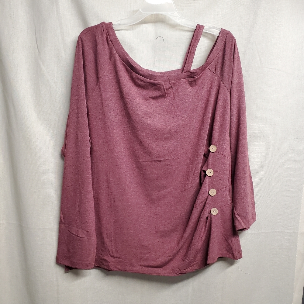 Dusty Rose Off The Shoulder Button-Accent Blouse